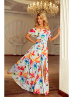 Dlhé dámske šaty so vzorom farebných maľovaných kvetov as výstrihom v španielskom štýle model 6059209