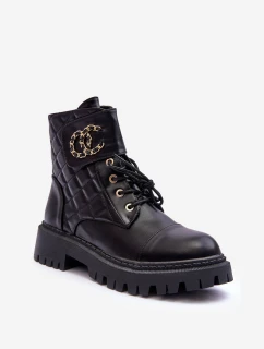 Workery Botki Damskie Z Ozdobą Czarne Toye