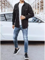 Pánska pruhovaná flanelová košeľa čierna FashionStreet DX2241