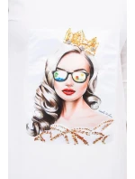 Šaty s grafikou dievčatá v 3D okuliaroch ecru