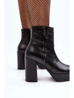 Botki Damskie Skórzane Na Słupku I Platformiei Laura Messi 2690 Czarne