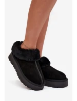 Skórzane Zamszowe Śniegowce Damskie Z Futerkiem Czarne Mivelle