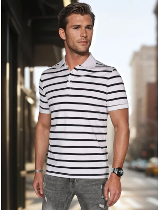 Pánska pruhovaná polokošeľa biela FashionStreet PX0638