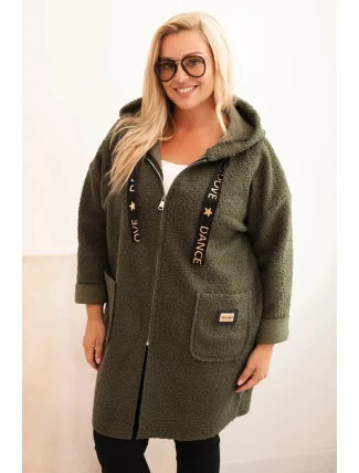 Dámska strihová bunda Plus Size s kapucňou a vreckami khaki Dámska strihová bunda Plus Size s kapucňou a vreckami khaki