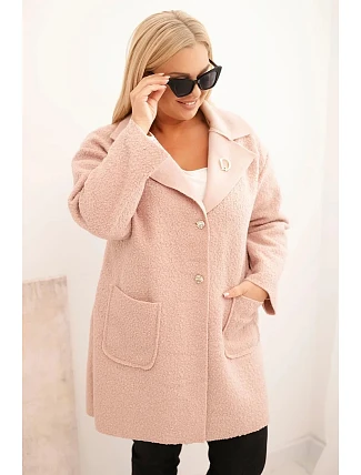 Dámsky kabát nadrozmernej veľkosti s vlnou a vreckami Powder Pink Dámsky kabát nadrozmernej veľkosti s vlnou a vreckami Powder Pink
