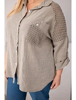 Dámske bavlnené plus size tričko s golierom a čipkovou vsadkou Fango