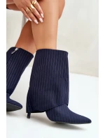 Botki Damskie W Paski Na Szpilce Z Wywiniętą Cholewką I Noskami W Szpic Granatowe Naritua