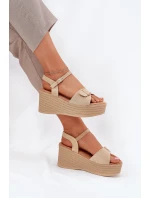 Sandały Damskie Na Koturnie Z Klamrą Khaki Liniella