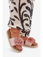 Klapki Damskie Na Platformie Z Ozdobnymi Kwiatkami Różowe Tessara