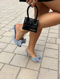 Dámske lodičky na podpätku s mašľou a imitáciou semišu Blue Magnolia