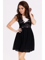 Dámske spoločenské šaty s rozšírenou sukňou EMAMODA čierne-kapučíno - Čierna / L - YNS Dámske spoločenské šaty s rozšírenou sukňou EMAMODA čierne-kapučíno - Čierna / L - YNS