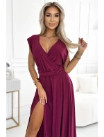 509-3 Elegantné dlhé šaty s viacerými viazaniami - Bordeaux s trblietkami