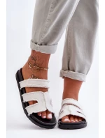 Damskie Klapki Materiałowe Na Rzep Białe Lamirose