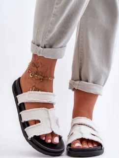 Damskie Klapki Materiałowe Na Rzep Białe Lamirose