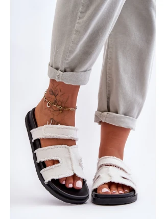 Damskie Klapki Materiałowe Na Rzep Białe Lamirose