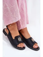 Eleganckie Sandały Damskie Na Płaskim Obcasie Z Ozdobą S.Barski KV51-082 Czarne