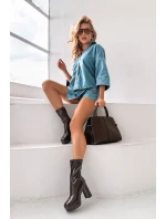 Lakierowane Botki Damskie Na Platformie I Słupkowym Obcasie Czekoladowe Calvessa