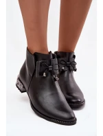 Botki Damskie Z Naturalnej Skóry Na Niskim Obcasie Zazoo 1396 Czarne