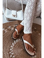 Dámske ploché žabky so zlatými detailmi Light beige Tella