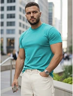 Pánske bavlnené tričko basic v tyrkysovej farbe FashionStreet RX5692 Pánske bavlnené tričko basic v tyrkysovej farbe FashionStreet RX5692