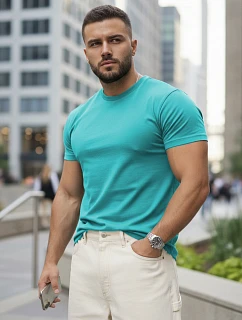 Pánske bavlnené tričko basic v tyrkysovej farbe FashionStreet RX5692