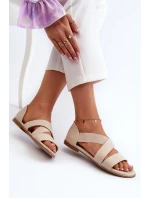 Skórzane Sandały Ze Ściągaczem Beżowe Apulia