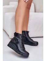 Lekkie Ocieplane Botki Damskie Na Platformie I Koturnie Czarne Savindria