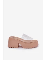 Transparentne Klapki Damskie Na Platformie I Masywnym Obcasie Beżowe Rizana