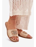 Płaskie Klapki Damskie Z Ozdobnym Detalem Beżowe Nenitta