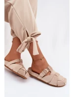 Dámské mules s pásky a zlatým přezkou Béžové Ganelle