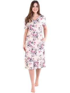 Dámska nočná košeľa 351/024 béžová s kvetmi - Karol