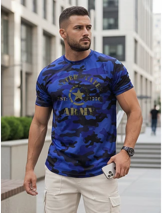 Pánske tričko s potlačou v kamuflážovom vzore, modré, FashionStreet NX2002R Pánske tričko s potlačou v kamuflážovom vzore, modré, FashionStreet NX2002R