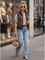 Dámska krátka prešívaná zateplená vesta, hnedá, FashionStreet TY5972