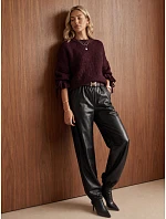 Dámske voskované joggerové nohavice s opaskom, čierne, FashionStreet UY3141 Dámske voskované joggerové nohavice s opaskom, čierne, FashionStreet UY3141