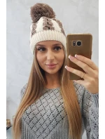 Dámska čiapka s brmbolcom Rozalia K323 mocca+ecru