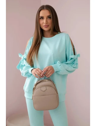 Súprava mikiny s mašľou na rukávoch a legínami mätová