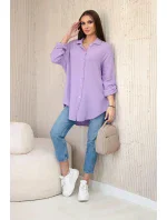 Bavlnená mušelínová košeľa oversize fialová
