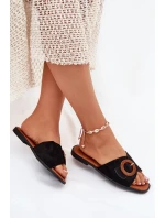 Klapki Damskie Na Płaskim Obcasie Z Klamrą Czarne Lanoni