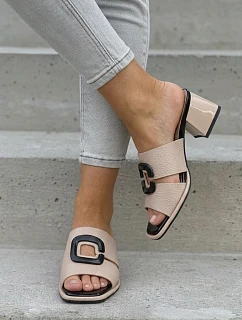 Dámske papuče s výrezom a prackou na podpätku Vinceza 62284 Beige