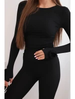 Dámska pruhovaná súprava z viskózy s dlhými rukávmi a legínami čierna