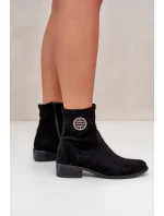 Botki Damskie Zapinane Na Zamek Z Ozdobnym Detalem Eko Zamszowe Czarne Lerioria