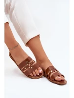 Płaskie Klapki Damskie Ze Złotym Detalem Camel Noroti