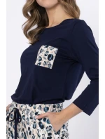 Dámske pyžamo WICTORIA 1664 Tmavomodré s béžovou - LEVEZA Dámske pyžamo WICTORIA 1664 Tmavomodré s béžovou - LEVEZA