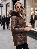 Dámska zimná prešívaná bunda s kapucňou, hnedá, FashionStreet TY5757 Dámska zimná prešívaná bunda s kapucňou, hnedá, FashionStreet TY5757