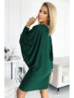 402-2 Netopierie šaty - fľaškovo zelené s brokátom 402-2 Netopierie šaty - fľaškovo zelené s brokátom