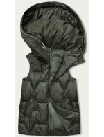 Dámska vesta v khaki farbe s kapucňou (B8171-11)