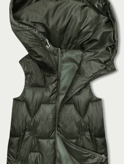 Dámska vesta v khaki farbe s kapucňou (B8171-11)