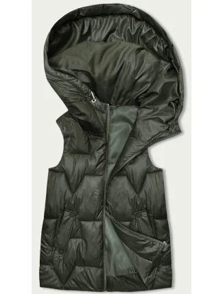 Dámska vesta v khaki farbe s kapucňou (B8171-11)