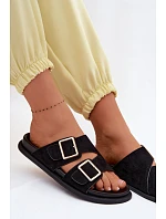 Dámské nazouváky z imitace semiše s zlatými přezkami Černé Selissea