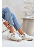 Damskie Sneakersy Z Eko Skóry Na Platformie Biało-Beżowe Henizore